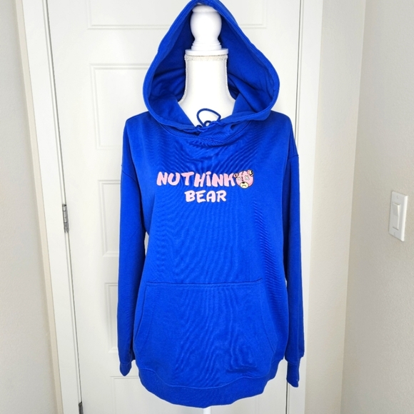 NUTHINK BEAR Blue Hoodie with Graphic Print, Size Medium - Picture 1 of 9